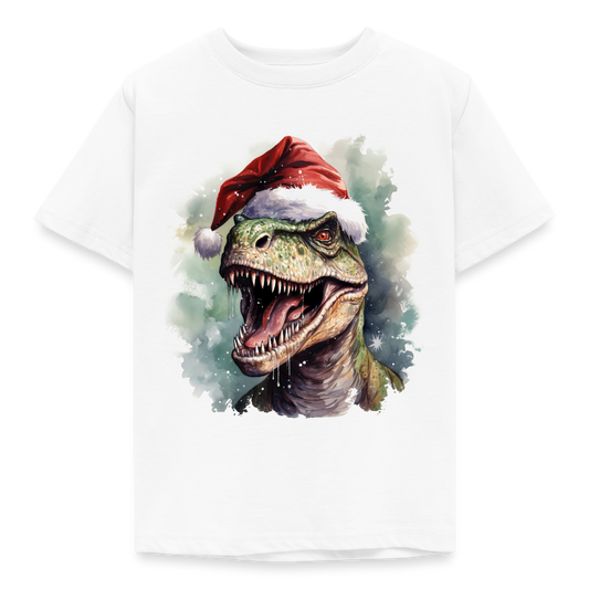 Kinder T-Shirt "Cooler Weihnachts-Dinosaurier" - Weiß