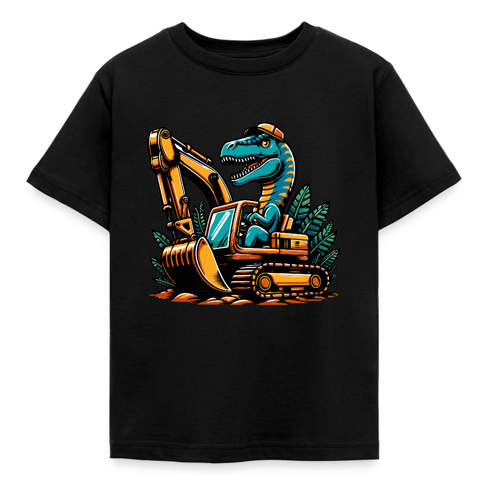 Kinder T-Shirt "Dinosaurier fährt Bagger" - Schwarz