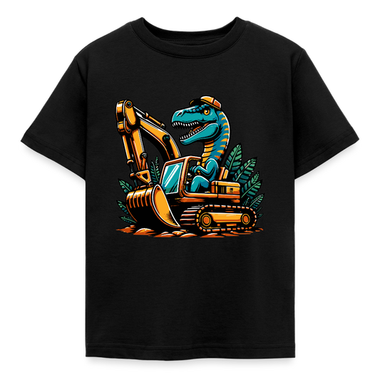 Kinder T-Shirt "Dinosaurier fährt Bagger" - Schwarz