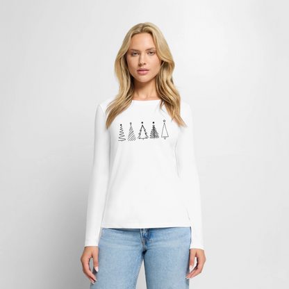 Bio-Langarmshirt "Weihnachtsbäume im Handgezeichneten Stil" - Weiß