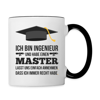Tasse "Masterabschluss Ingenieur" - Weiß/Schwarz