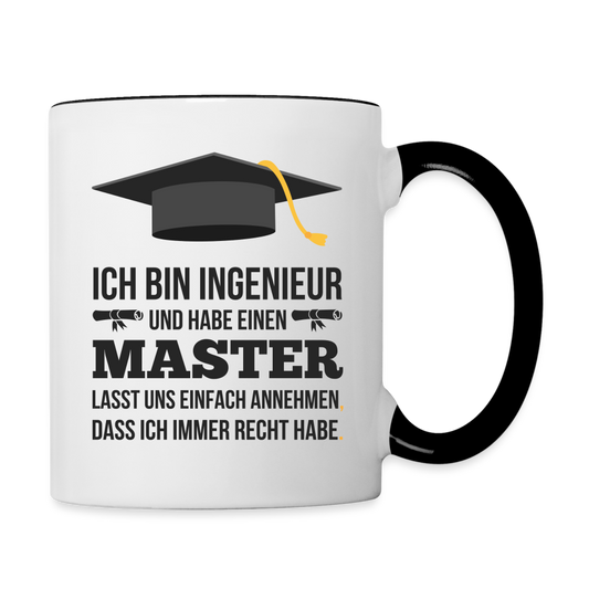 Tasse "Masterabschluss Ingenieur" - Weiß/Schwarz