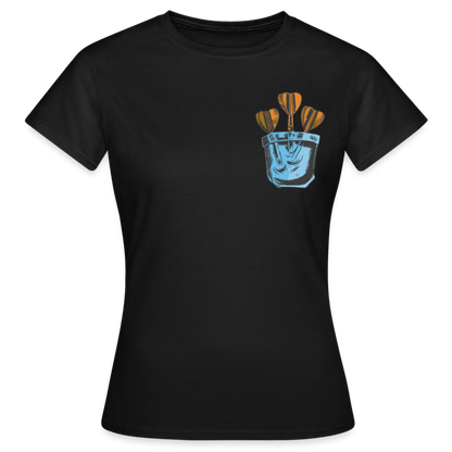 Frauen T-Shirt "Dartpfeile in Brusttaschen-Optik" - Schwarz