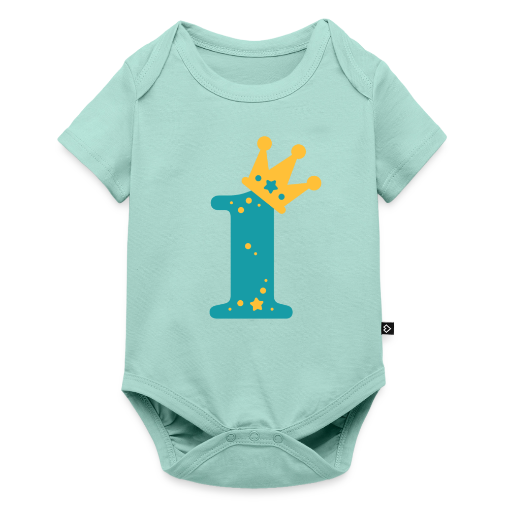 Baby Bio-Kurzarm-Body "Blaue 1 mit Krone" - Mint 