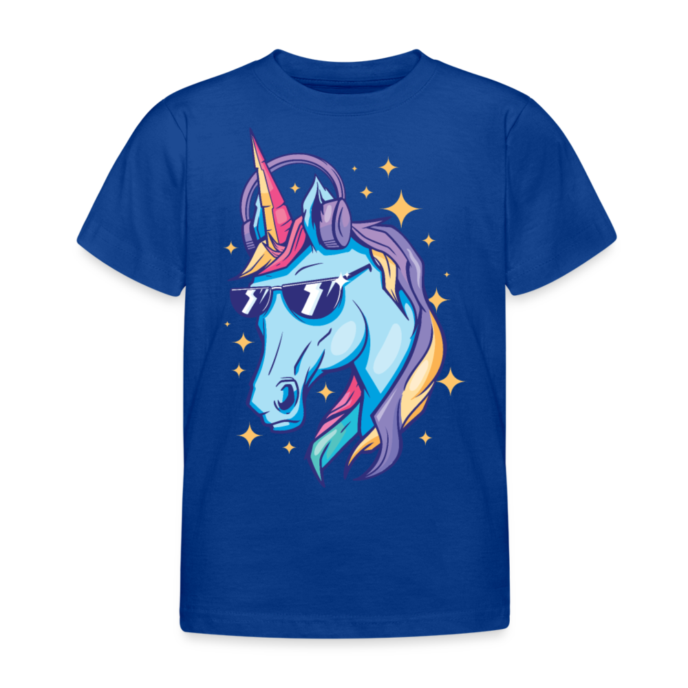 Kinder T-Shirt "Einhorn mit Sonnenbrille und Kopfhörern" - Royalblau