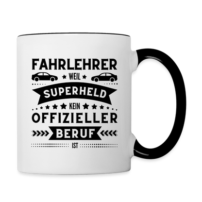 Tasse "Fahrlehrer = Superheld" - Weiß/Schwarz