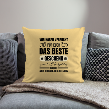 Sofakissen mit Füllung "Das beste Geschenk zum 1. Hochzeitstag" (von Eltern) - Hellgelb