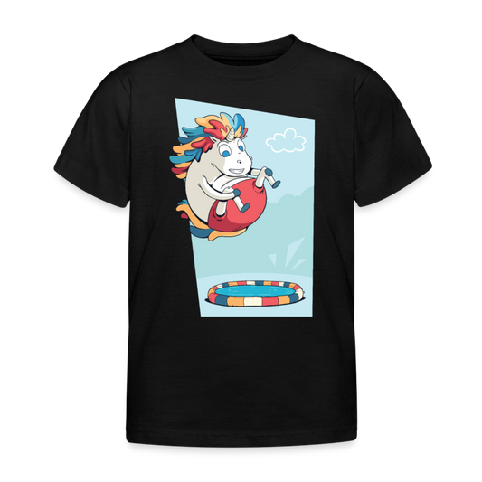 Kinder T-Shirt "Einhorn springt in den Pool" - Schwarz