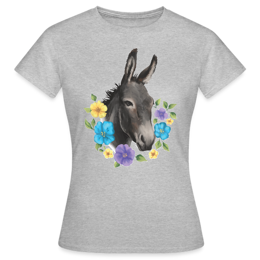 Frauen T-Shirt "Esel mit Blumen" - Grau meliert