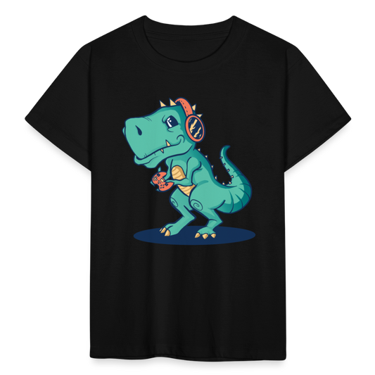 Kinder T-Shirt "Dinosaurier zockt Spiele" - Schwarz