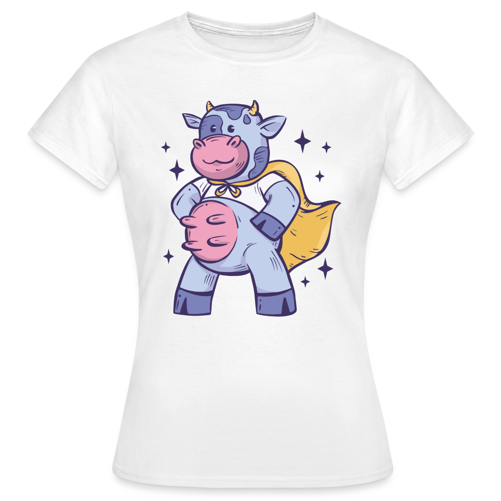 Frauen T-Shirt "Kuh mit Helden-Kostüm" - Weiß