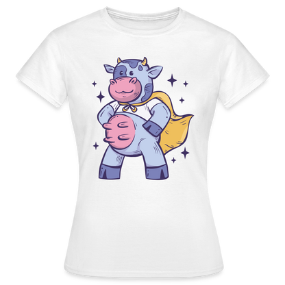 Frauen T-Shirt "Kuh mit Helden-Kostüm" - Weiß