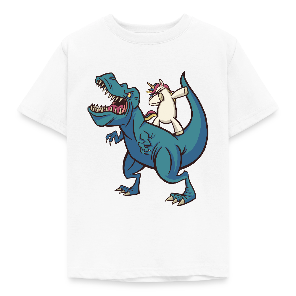 Kinder T-Shirt "Dinosaurier mit coolem Einhorn" - Weiß