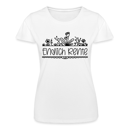 Frauen-T-Shirt "Endlich Rente" (Blumenmotiv) - Weiß