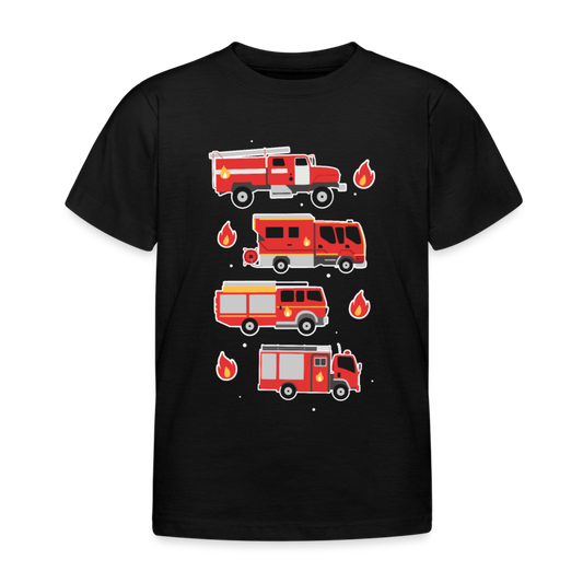 Kinder T-Shirt "Feuerwehr-Autos" - Schwarz