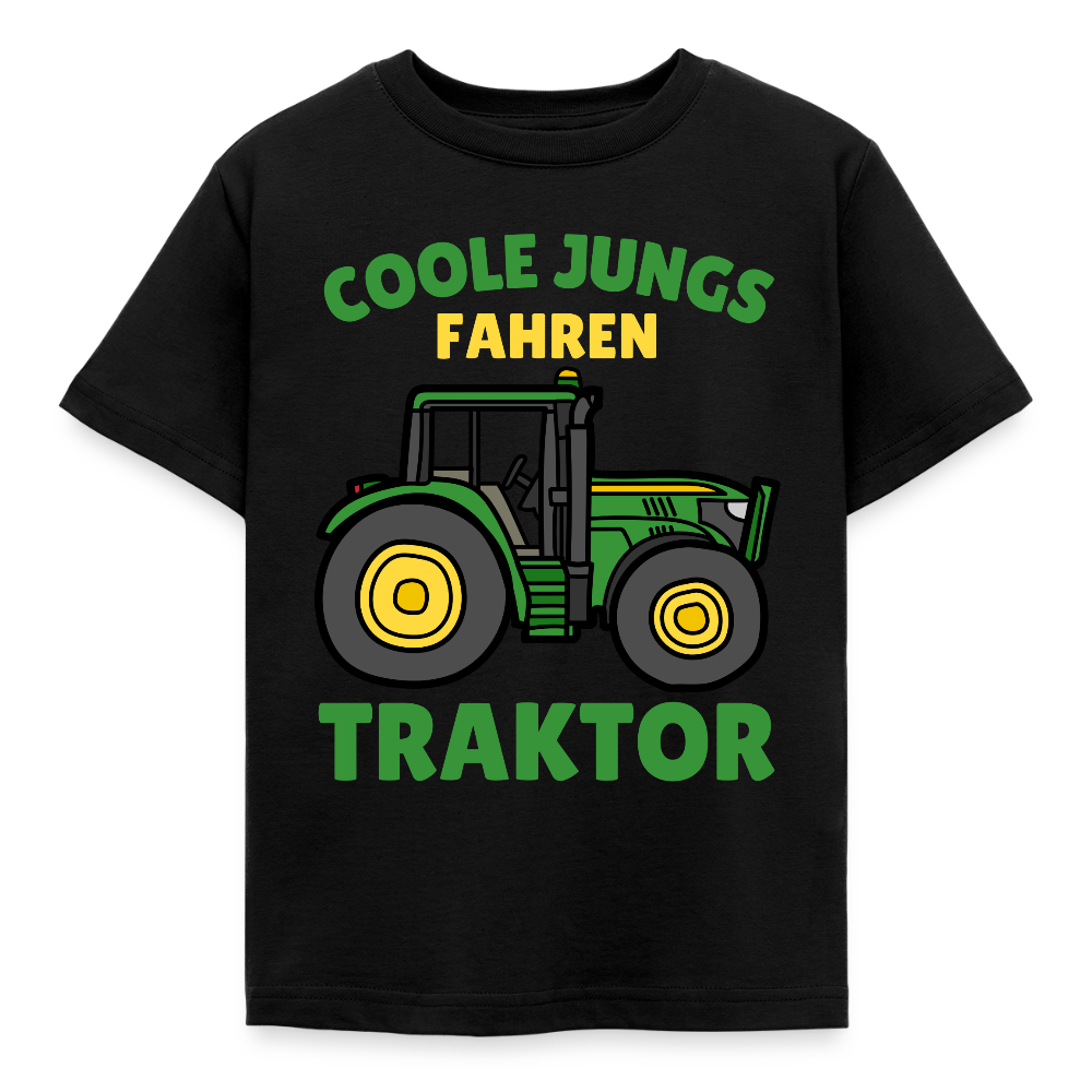 Kinder T-Shirt "Coole Jungs fahren Traktor" (Grünes Motiv) - Schwarz