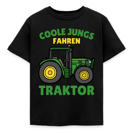Kinder T-Shirt "Coole Jungs fahren Traktor" (Grünes Motiv) - Schwarz