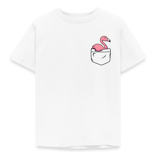 Kinder T-Shirt "Flamingo in Brusttaschen-Optik" - Weiß
