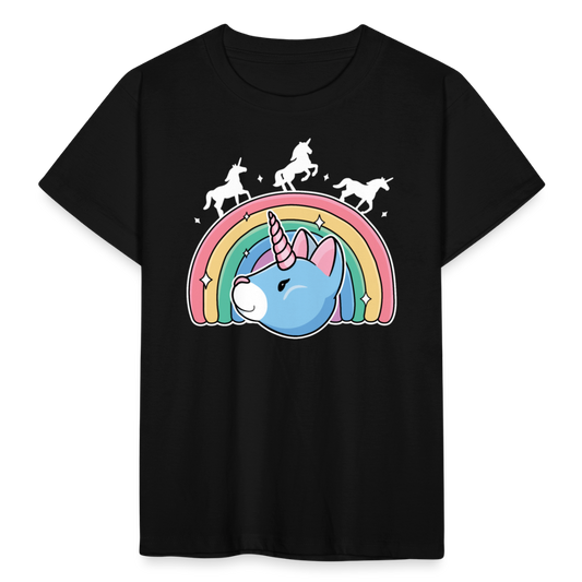 Kinder T-Shirt "Katzen-Einhorn" - Schwarz