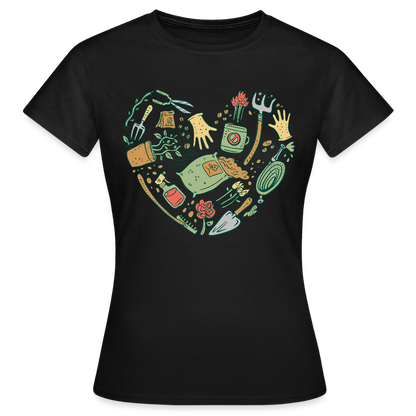 Frauen T-Shirt "Gartenzubehör in Herzform" - Schwarz