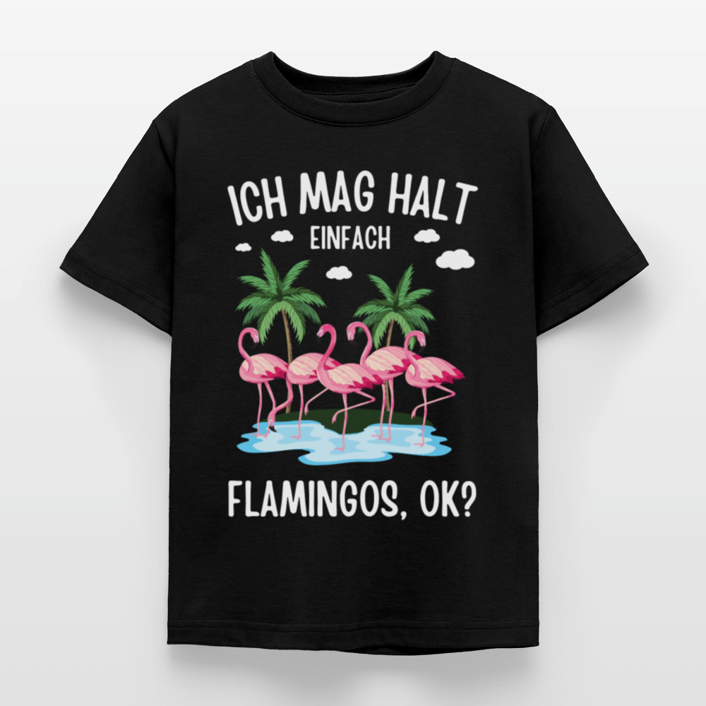 Kinder T-Shirt "Ich mag halt einfach Flamingos" - Schwarz