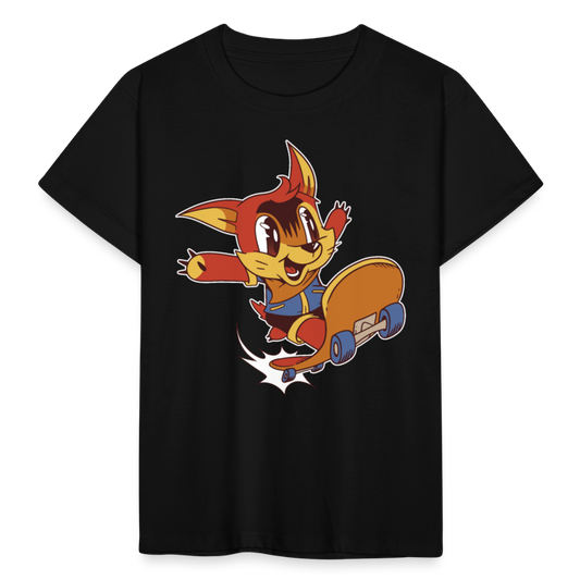 Kinder T-Shirt "Fuchs mit Skateboard" - Schwarz