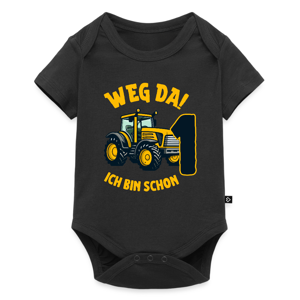 Baby Bio-Kurzarm-Body  "Weg da! Ich bin schon 1" (Traktor) - Schwarz