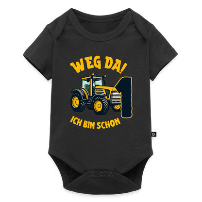 Baby Bio-Kurzarm-Body  "Weg da! Ich bin schon 1" (Traktor) - Schwarz