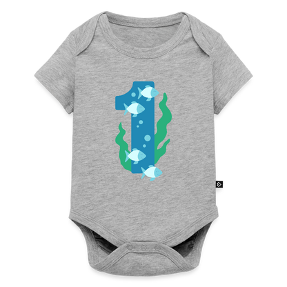 Baby Bio-Kurzarm-Body "1 mit Fischen" - Grau meliert