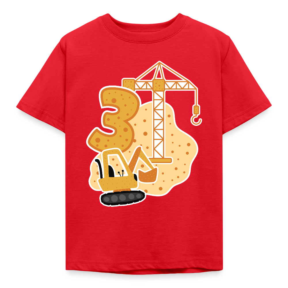 Kinder T-Shirt "3 Jahre" (Bagger-Motiv) - Rot