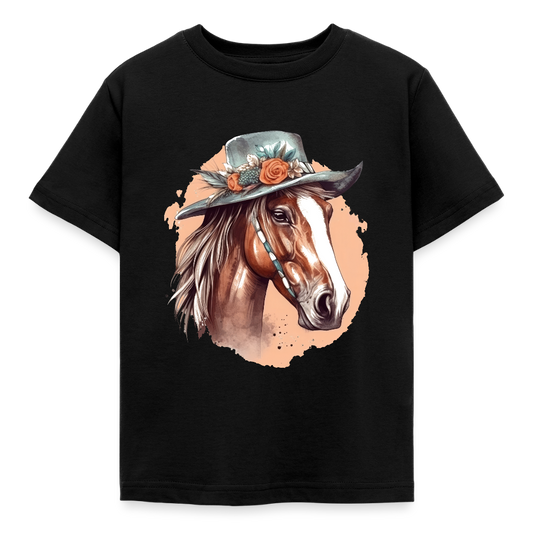 Kinder T-Shirt "Pferd mit wunderschönem Hut" - Schwarz