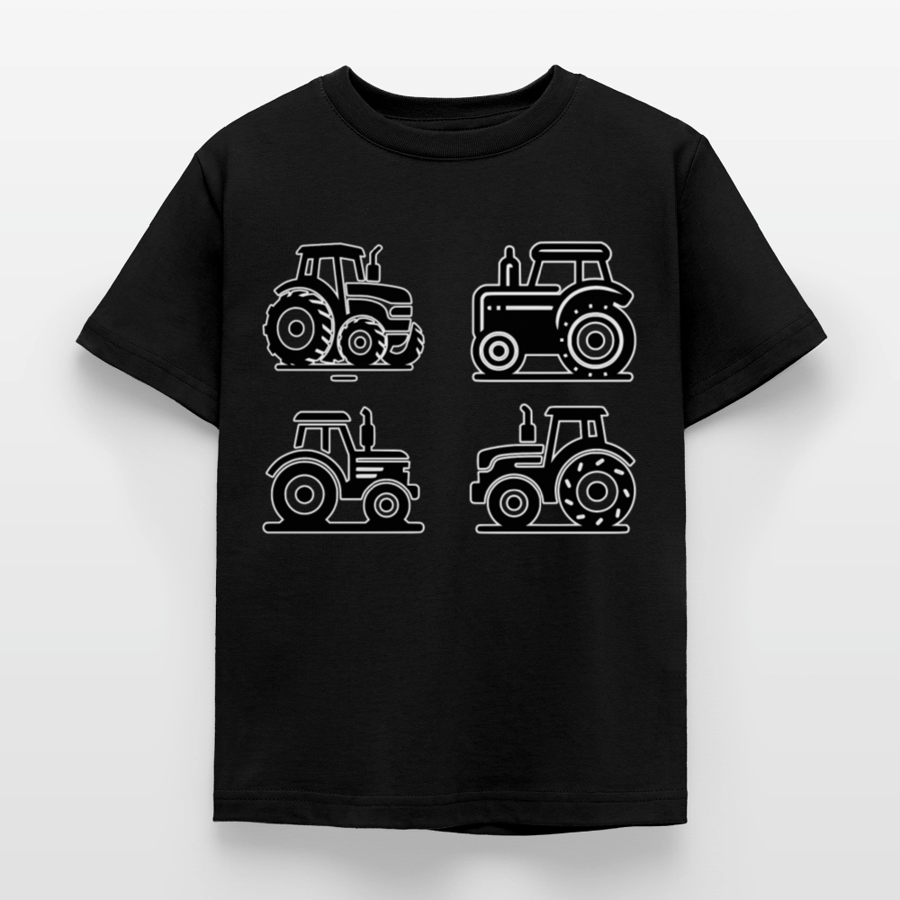 Kinder T-Shirt "4 minimalistische Traktoren" - Schwarz