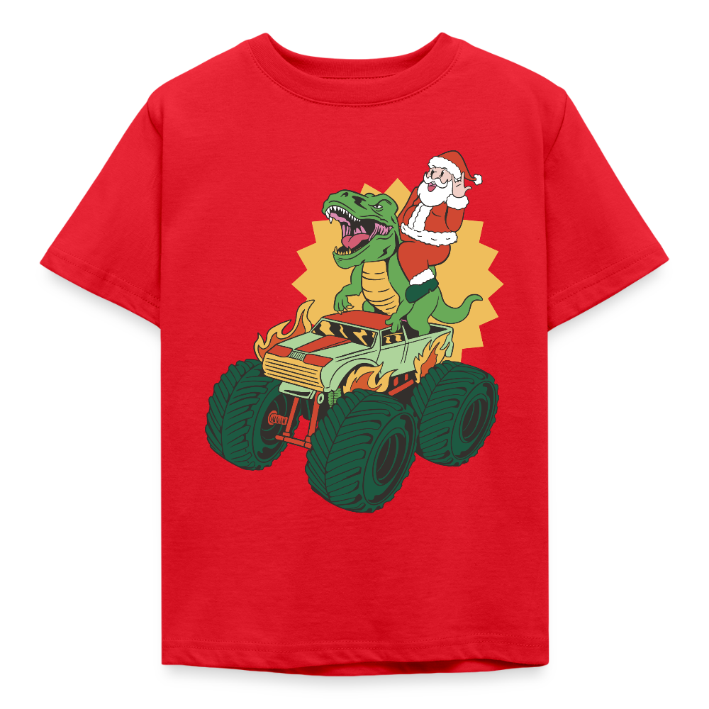 Kinder T-Shirt "Weihnachtsmann mit Dinosaurier" - Rot