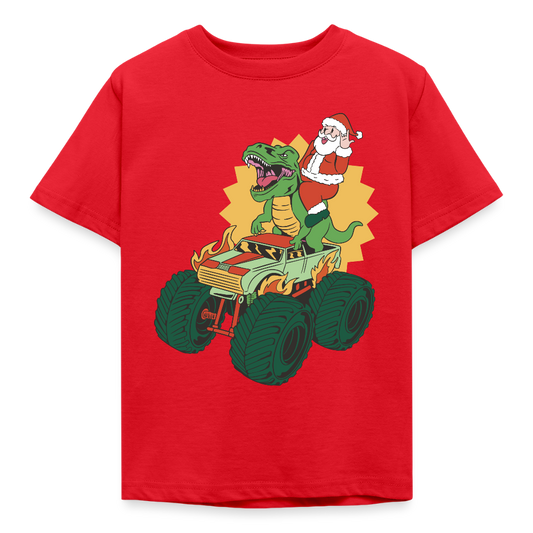 Kinder T-Shirt "Weihnachtsmann mit Dinosaurier" - Rot
