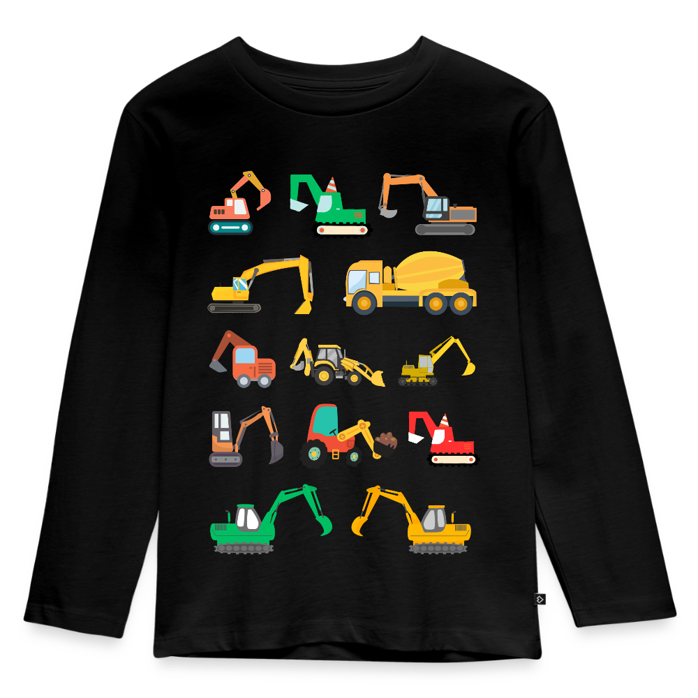 Kinder Langarmshirt "Viele Bagger" - Schwarz