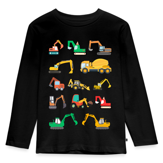 Kinder Langarmshirt "Viele Bagger" - Schwarz