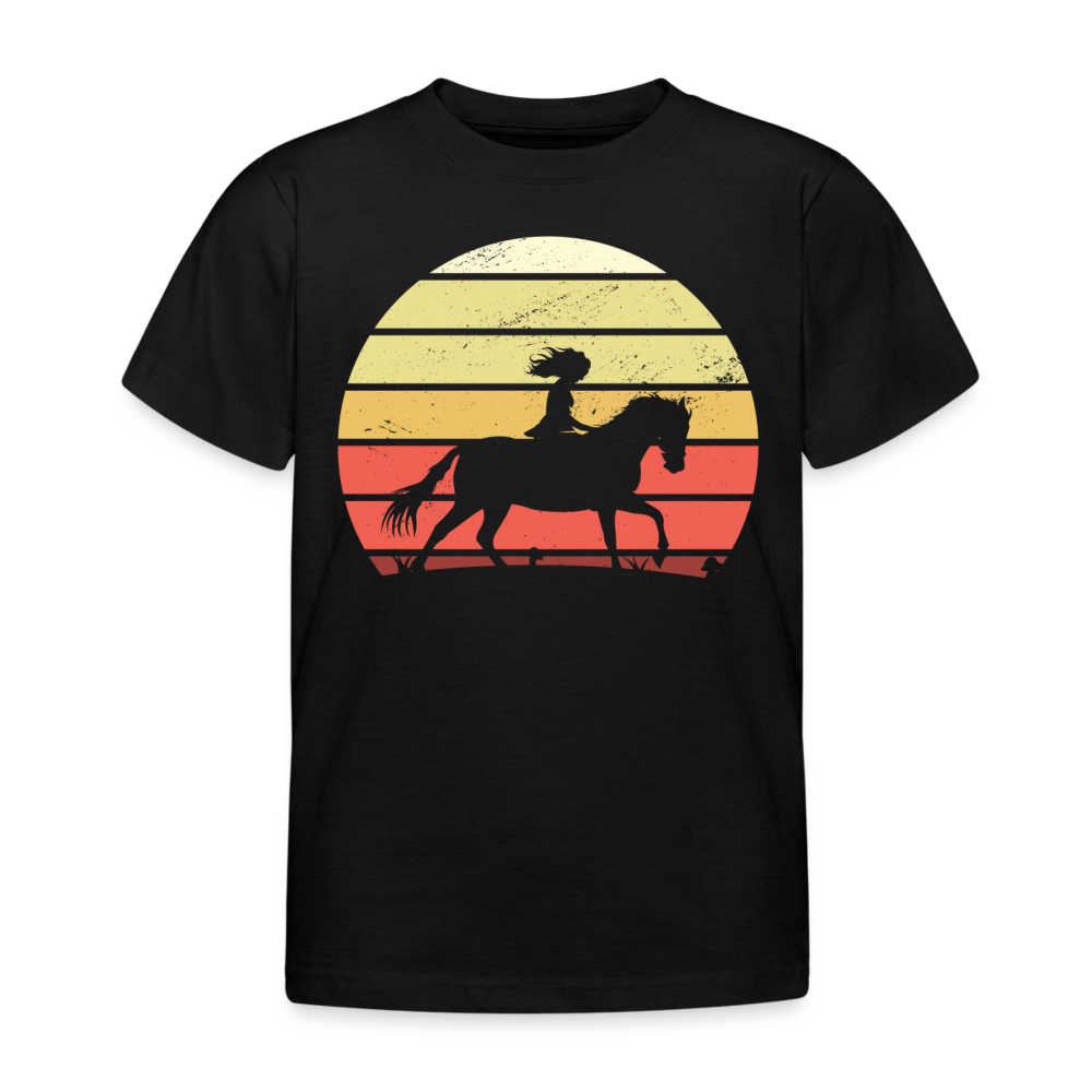 Kinder T-Shirt "Pferd im Retro-Stil" - Schwarz