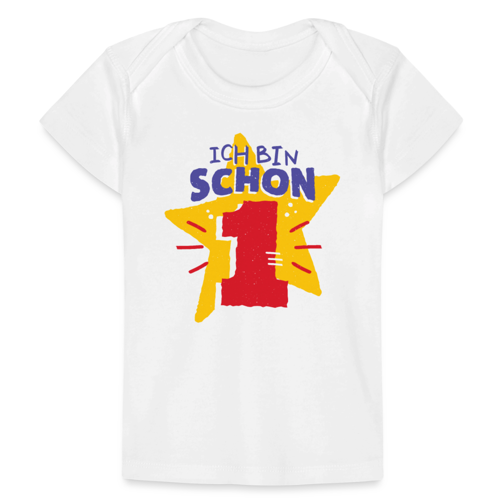 Baby Bio-T-Shirt "Ich bin schon 1" (Sternen-Motiv) - Weiß