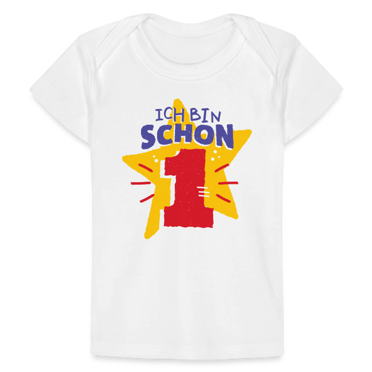 Baby Bio-T-Shirt "Ich bin schon 1" (Sternen-Motiv) - Weiß