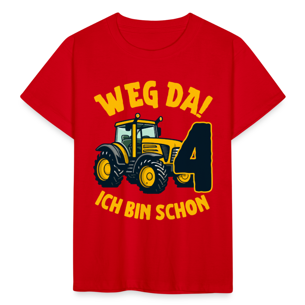 Kinder T-Shirt "Weg da! Ich bin schon 4" (Traktor-Motiv) - Rot