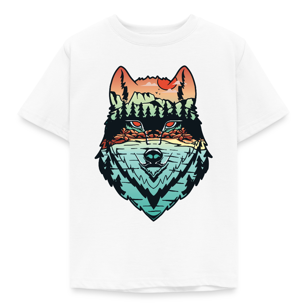 Kinder T-Shirt "Wolf im Waldmotiv" - Weiß