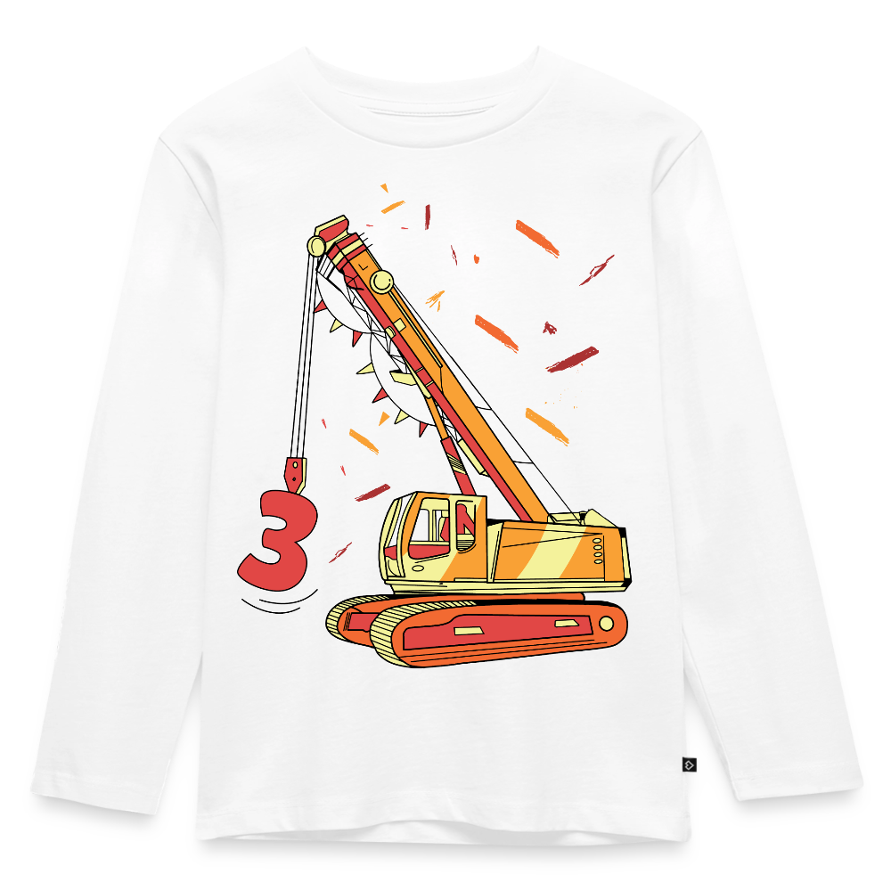 Kinder Langarm Jungen T-Shirt "Bagger 3 Jahre" - Weiß