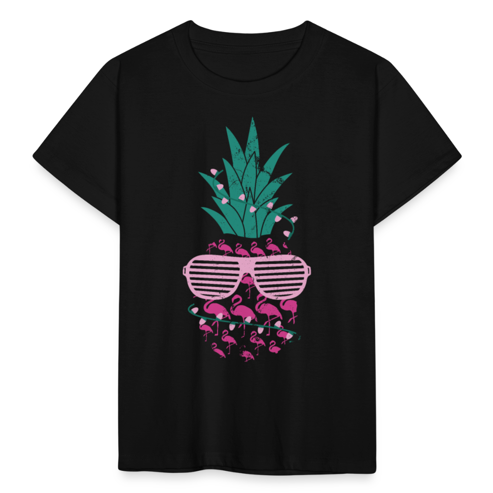 Kinder T-Shirt "Flamingos Ananas" - Schwarz