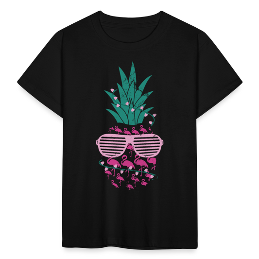 Kinder T-Shirt "Flamingos Ananas" - Schwarz