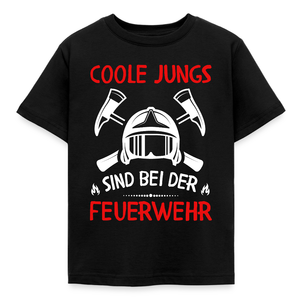 Kinder T-Shirt "Coole Jungs sind bei der Feuerwehr" - Schwarz