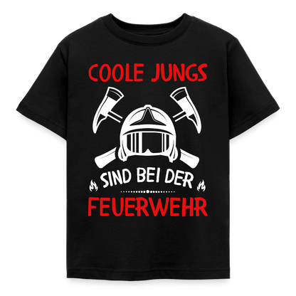 Kinder T-Shirt "Coole Jungs sind bei der Feuerwehr" - Schwarz