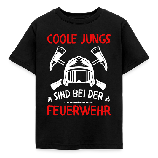 Kinder T-Shirt "Coole Jungs sind bei der Feuerwehr" - Schwarz