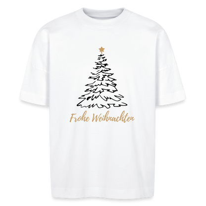 Oversize Bio-T-Shirt "Frohe Weihnachten" (Weihnachtsbaum mit Stern) - Weiß