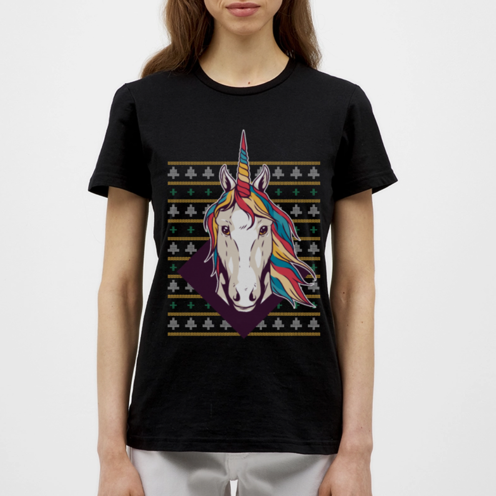 Frauen T-Shirt "Einhorn Weihnachtsmotiv" - Schwarz