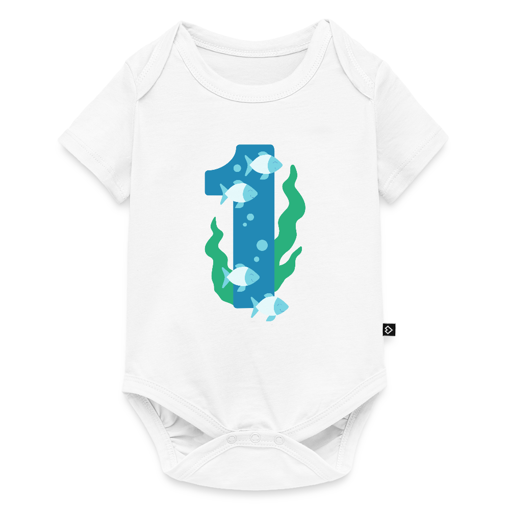 Baby Bio-Kurzarm-Body "1 mit Fischen" - Weiß